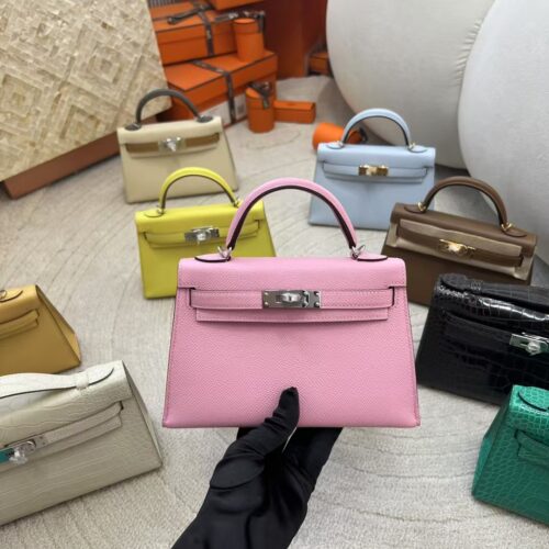 USA New York Hermes Mini Kelly 19CM Epsom Leather X9 Mauve Pale Silver Hardware