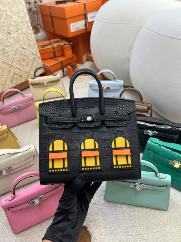 mmexport1730360272829-1 Sale Hermes Birkin House 20CM Soblack 89 Noir Four Leathers Black Hardware