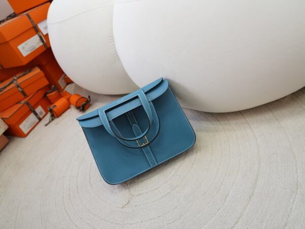mmexport1730711220167-1 Australia Sydney Hermes Halzan 25CM Clemence Leather D2 New Blue Jean Gold Hardware
