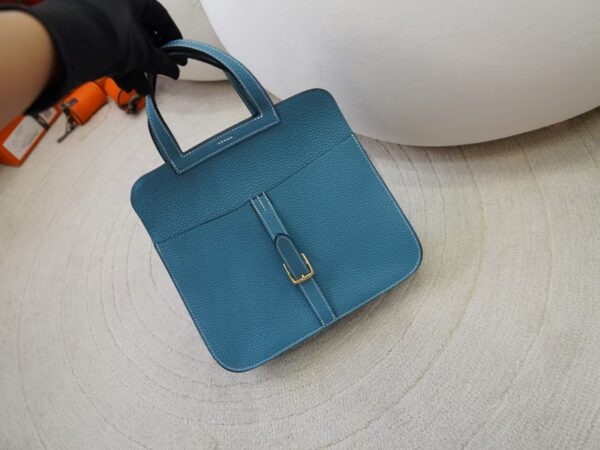 mmexport1730711224290 Australia Sydney Hermes Halzan 25CM Clemence Leather D2 New Blue Jean Gold Hardware