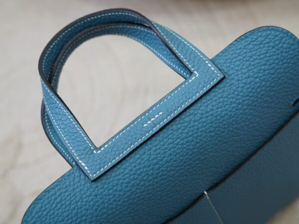 mmexport1730711226432 Australia Sydney Hermes Halzan 25CM Clemence Leather D2 New Blue Jean Gold Hardware