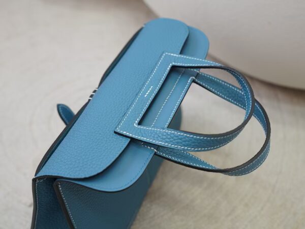 mmexport1730711230195 Australia Sydney Hermes Halzan 25CM Clemence Leather D2 New Blue Jean Gold Hardware