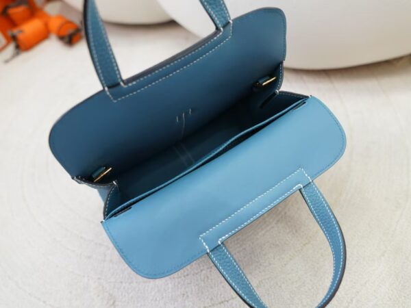 mmexport1730711234524 Australia Sydney Hermes Halzan 25CM Clemence Leather D2 New Blue Jean Gold Hardware