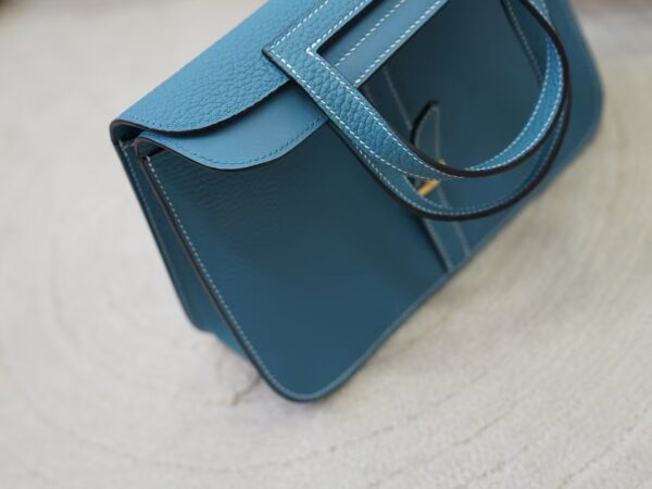 mmexport1730711236532 Australia Sydney Hermes Halzan 25CM Clemence Leather D2 New Blue Jean Gold Hardware