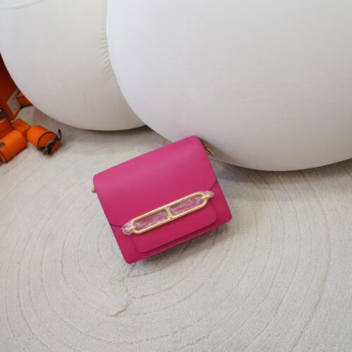 Hermes Roulis Mini 18CM Evercolor Leather 0D Rose Mexico Gold Hardware