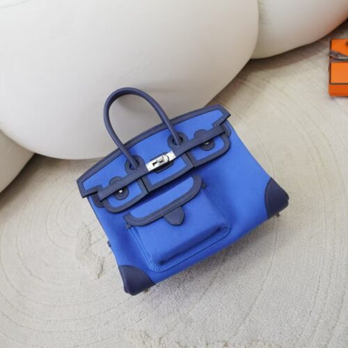 Hermes Birkin Cargo 25CM Canvas Blue France / Leather Blue Navy Silver Hardware