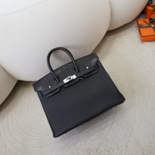 Hermes Birkin Touch 25CM Togo / Lizard Leather CK89 Noir Silver Hardware