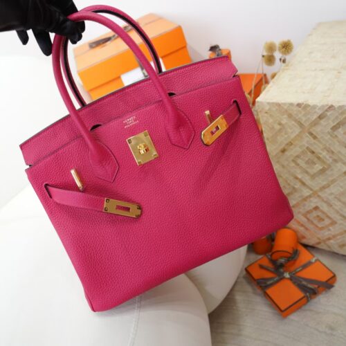 Hermes 0D Rose Mexico Togo Leather Birkin 30CM Images Gold Hardware