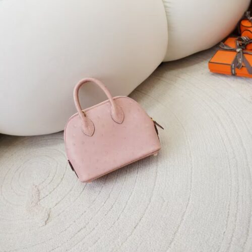 Hermes Bolide Mini 18CM KK Ostrich Leather 94 Terre Cuit Silver Hardware