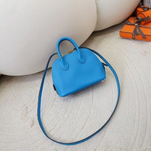 USA Los Angeles Hermes Bolide Mini 18CM Evercolor Leather 0F Blue Frida Gold Hardware