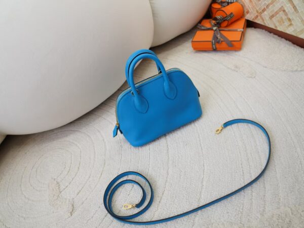 mmexport1730966369191 USA Los Angeles Hermes Bolide Mini 18CM Evercolor Leather 0F Blue Frida Gold Hardware