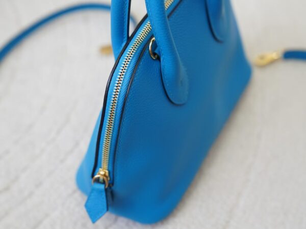 mmexport1730966376548 USA Los Angeles Hermes Bolide Mini 18CM Evercolor Leather 0F Blue Frida Gold Hardware