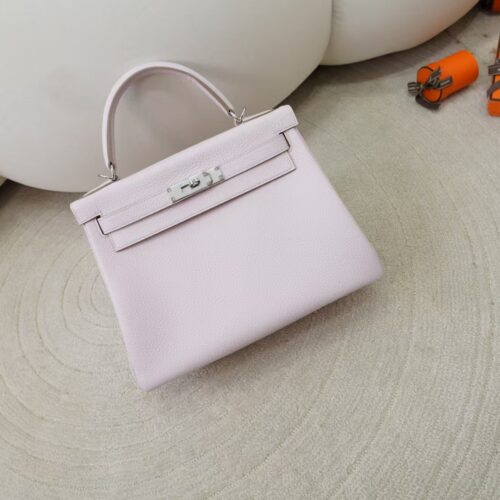Women’s Tote Bag Kelly 28CM Clemence Leather 09 Mauve Pale Silver Hardware