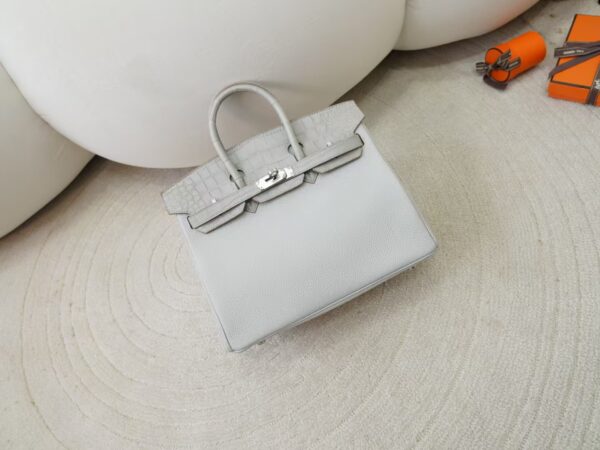 mmexport1731483031777-1 Women’s Bag Togo / Matte Alligator Crocodile Birkin Touch 25CM CK80 Gris Pearl Silver Hardware