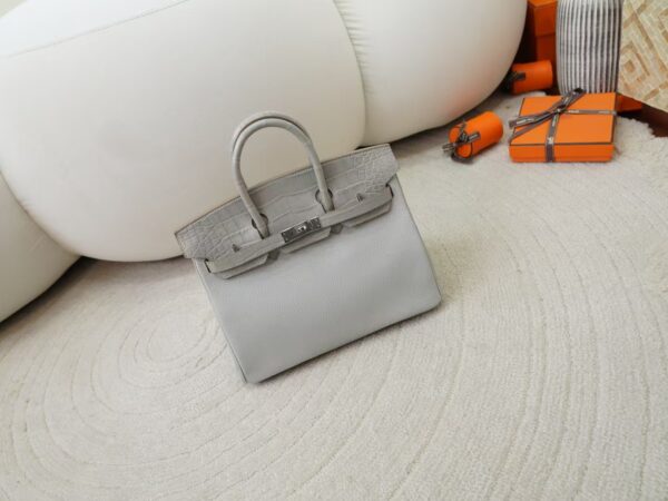 mmexport1731483033559 Women’s Bag Togo / Matte Alligator Crocodile Birkin Touch 25CM CK80 Gris Pearl Silver Hardware