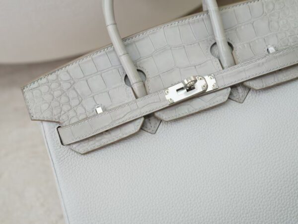 mmexport1731483036951 Women’s Bag Togo / Matte Alligator Crocodile Birkin Touch 25CM CK80 Gris Pearl Silver Hardware
