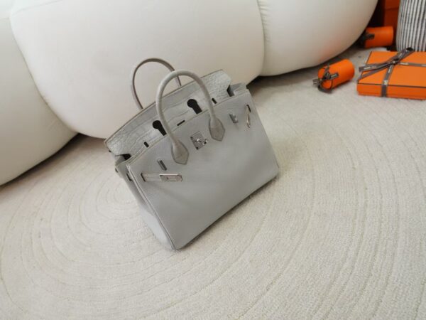 mmexport1731483042646 Women’s Bag Togo / Matte Alligator Crocodile Birkin Touch 25CM CK80 Gris Pearl Silver Hardware