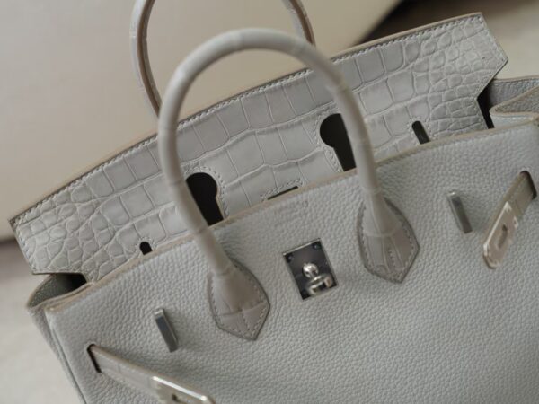 mmexport1731483044358 Women’s Bag Togo / Matte Alligator Crocodile Birkin Touch 25CM CK80 Gris Pearl Silver Hardware