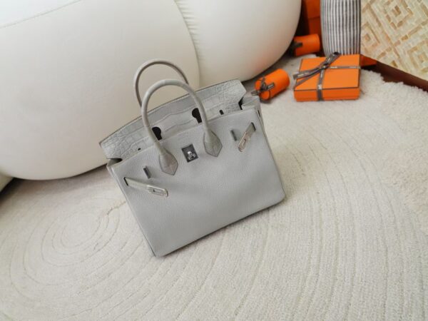 mmexport1731483046130 Women’s Bag Togo / Matte Alligator Crocodile Birkin Touch 25CM CK80 Gris Pearl Silver Hardware