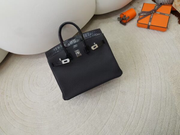 mmexport1731483373683 Luxury Bag Birkin Touch 25CM Togo / Matte Alligator Crocodile CK89 Noir Silver Hardware