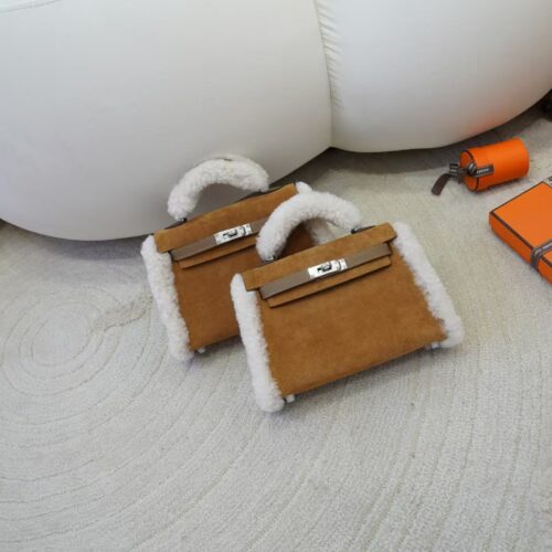 2024 Winter Teddy Mini Kelly CK37 Gold Suede / Swift Leather Silver Hardware