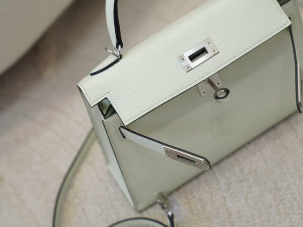 New Mini Kelly 19CM Epsom Leather 0S Vert Fizz Silver Hardware
