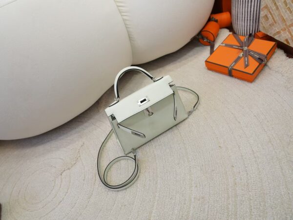 New Mini Kelly 19CM Epsom Leather 0S Vert Fizz Silver Hardware