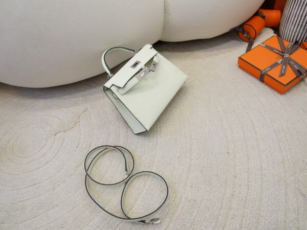 New Mini Kelly 19CM Epsom Leather 0S Vert Fizz Silver Hardware