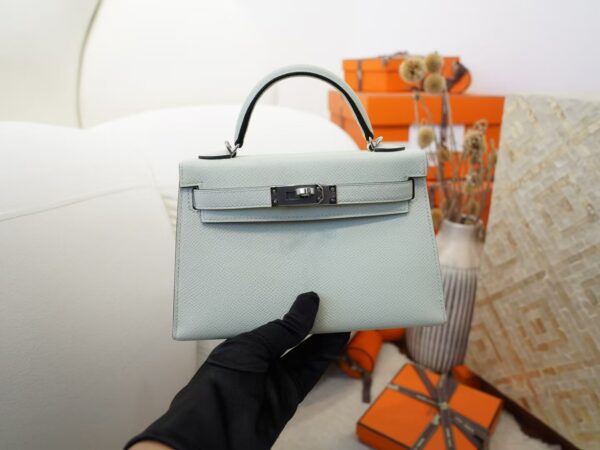 New Mini Kelly 19CM Epsom Leather 0S Vert Fizz Silver Hardware