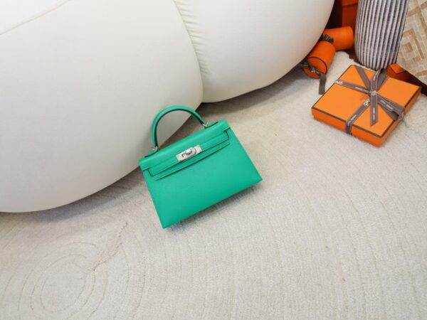 mmexport1732865955161-1 Full Handmade Chevre Leather Mini Kelly 19CM U4 Vert Vertigo Silver Hardware