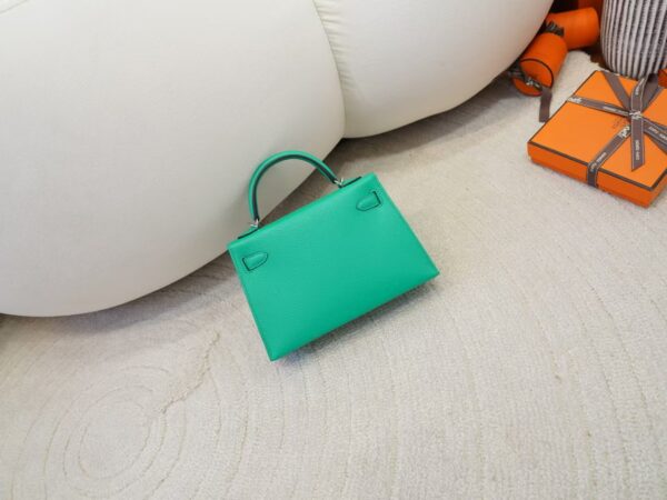 mmexport1732865957048 Full Handmade Chevre Leather Mini Kelly 19CM U4 Vert Vertigo Silver Hardware
