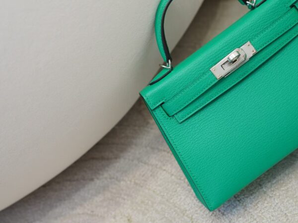 mmexport1732865958911 Full Handmade Chevre Leather Mini Kelly 19CM U4 Vert Vertigo Silver Hardware