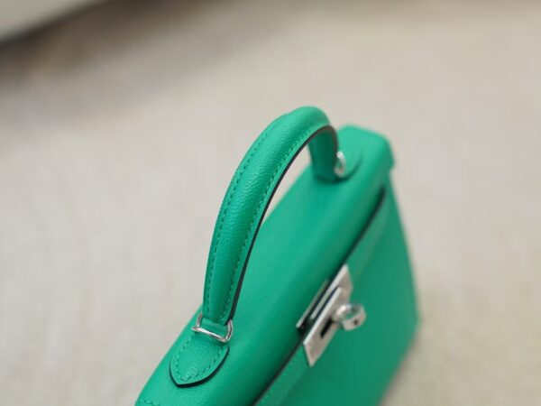 mmexport1732865960668 Full Handmade Chevre Leather Mini Kelly 19CM U4 Vert Vertigo Silver Hardware