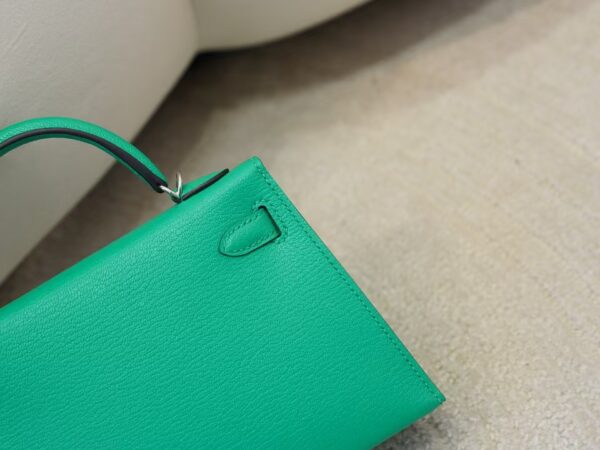 mmexport1732865962430 Full Handmade Chevre Leather Mini Kelly 19CM U4 Vert Vertigo Silver Hardware