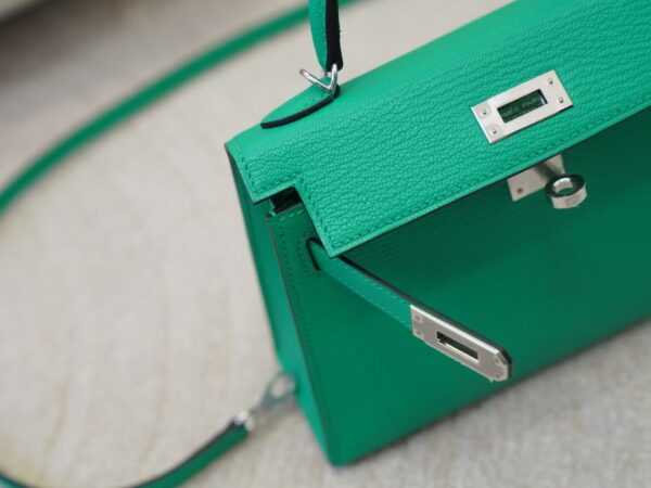 mmexport1732865964317 Full Handmade Chevre Leather Mini Kelly 19CM U4 Vert Vertigo Silver Hardware
