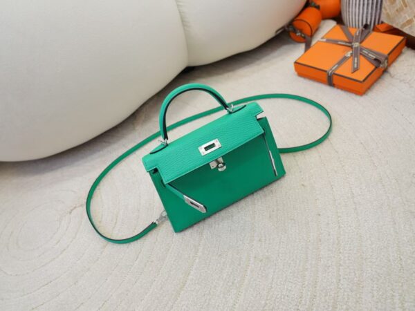 mmexport1732865966201 Full Handmade Chevre Leather Mini Kelly 19CM U4 Vert Vertigo Silver Hardware