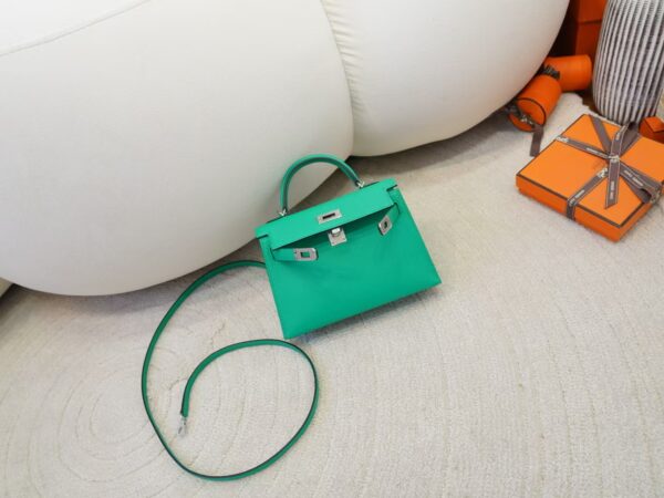 mmexport1732865968291 Full Handmade Chevre Leather Mini Kelly 19CM U4 Vert Vertigo Silver Hardware