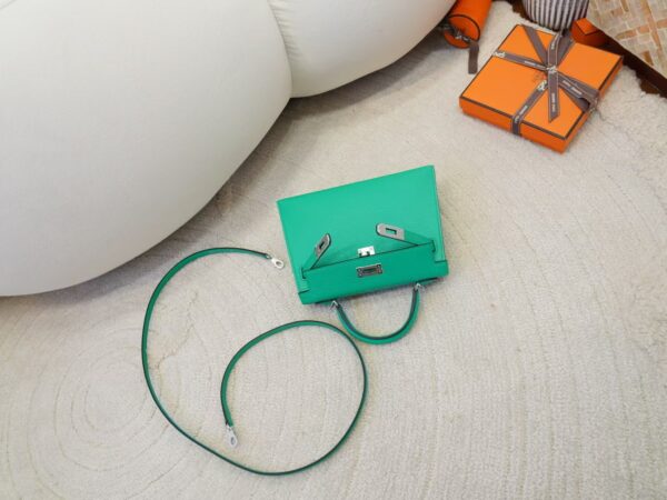 mmexport1732865970518 Full Handmade Chevre Leather Mini Kelly 19CM U4 Vert Vertigo Silver Hardware