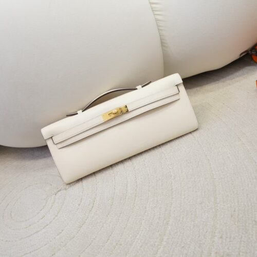 Women’s Clutch Bag Kelly Cut 31CM Swift Leather I2 Nata Gold Hardware