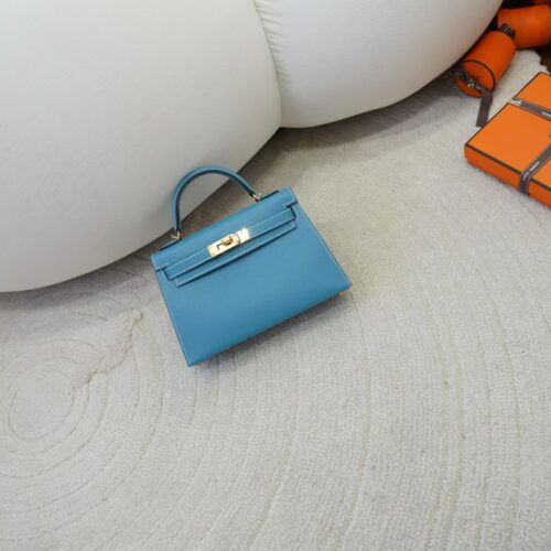 USA Mini Kelly 19CM Epsom Leather D2 Blue Jean Gold Hardware
