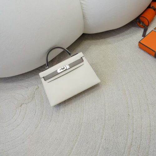 Special Order Mini Kelly 19CM Epsom I2 Nata / M8 Gris Asphalt Silver Hardware