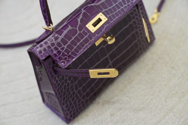 mmexport1733390249061 Luxury Women’s Bag Shiny Alligator Crocodile Mini Kelly 19CM 9G Amethyste Gold Hardware