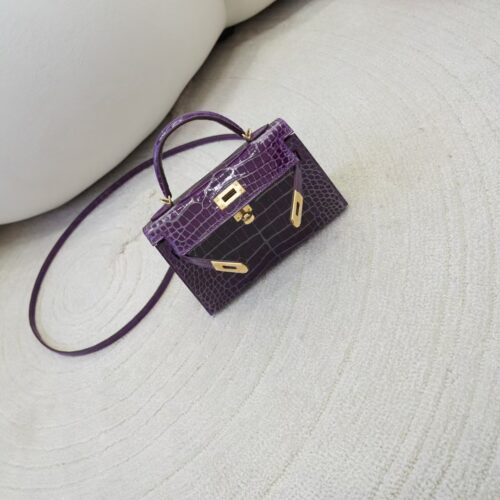 Luxury Women’s Bag Shiny Alligator Crocodile Mini Kelly 19CM 9G Amethyste Gold Hardware