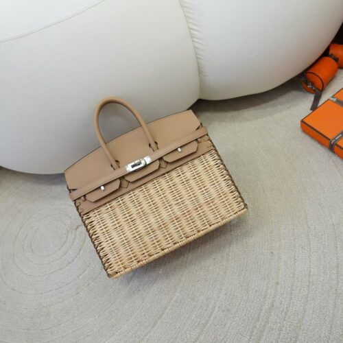 New Arrival Birkin Picnic 25CM 0M Chai Swift Leather & Bamboo