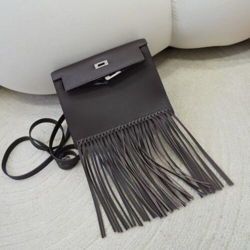 UK London Tassel Kelly Danse 22CM CK46 Ebene Evercolor Leather Silver Hardware
