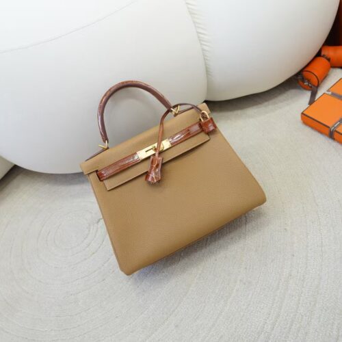 Special Order Kelly Touch 28CM Togo 0M Chai / Miel Shiny Crocodile Gold Hardware