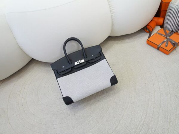 mmexport1733993895703 Full Handmade Hermes Birkin 25CM Canvas / Calf Leather CK89 Noir Silver Hardware