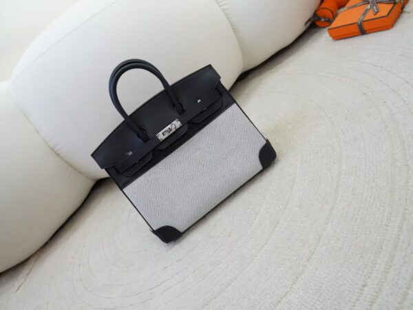 mmexport1733993907335-1 Full Handmade Hermes Birkin 25CM Canvas / Calf Leather CK89 Noir Silver Hardware