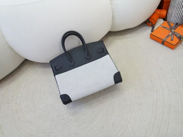 mmexport1733993909270 Full Handmade Hermes Birkin 25CM Canvas / Calf Leather CK89 Noir Silver Hardware