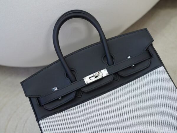 mmexport1733993911089 Full Handmade Hermes Birkin 25CM Canvas / Calf Leather CK89 Noir Silver Hardware